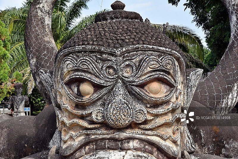 老挝万象佛像面部，亚洲图片素材