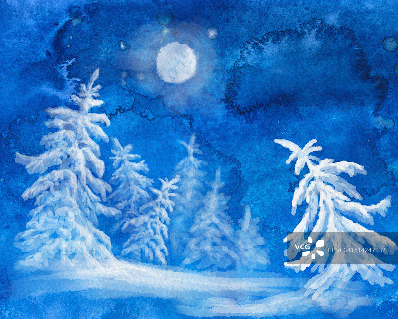 水彩圣诞之夜图片素材