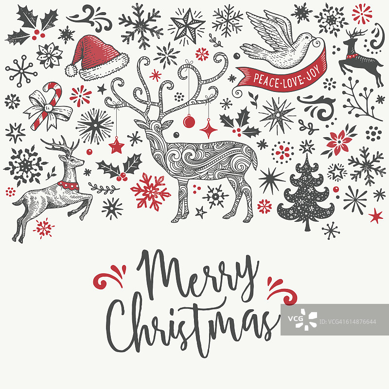手绘圣诞驯鹿贺卡图片素材