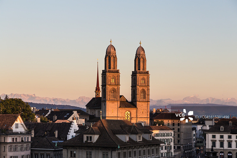 苏黎世大教堂日落图片素材