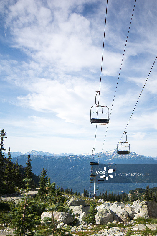 加拿大不列颠哥伦比亚省惠斯勒峰滑雪道上的缆车图片素材