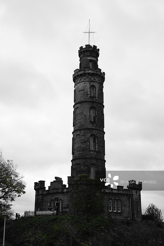 英国爱丁堡的纳尔逊纪念碑黑白照图片素材