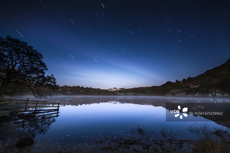 拉夫里格湖星轨，英国湖区图片素材