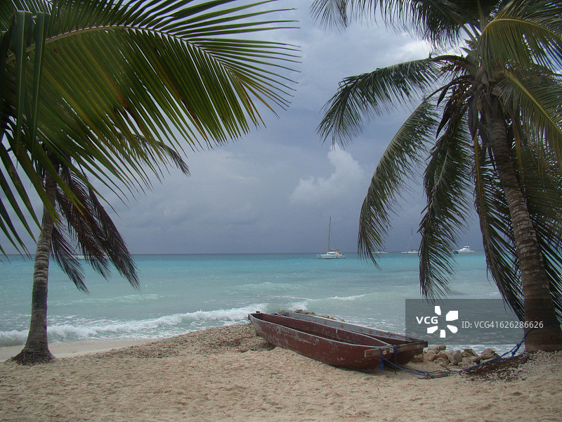 加勒比海多米尼加共和国海滩的典型船只图片素材
