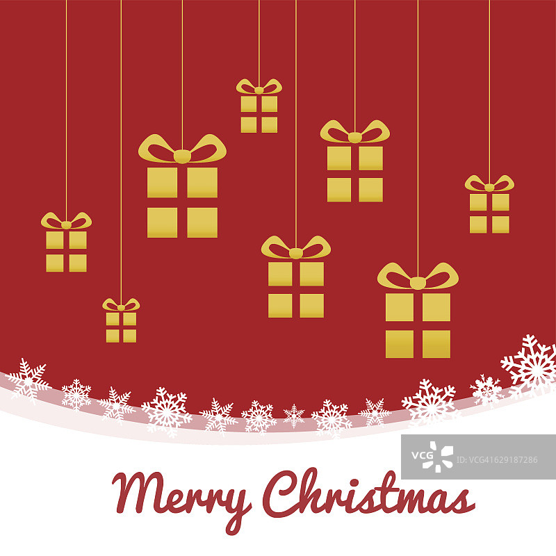 红色冬季背景上的金色圣诞礼盒图片素材