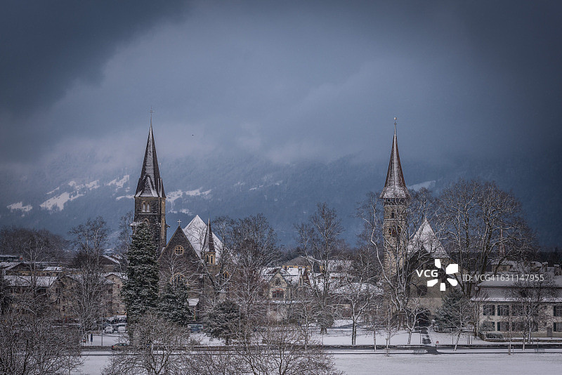 瑞士因特拉肯的冬季美景图片素材