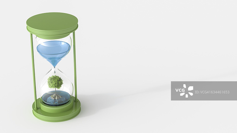 3D渲染：沙漏中岩石上的树木图片素材