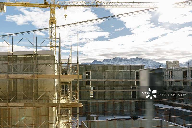 奥地利，韦诺斯塔山谷，马尔斯附近山区建筑工地图片素材