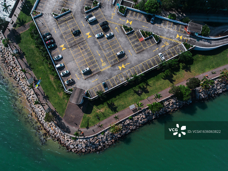 香港游艇会停车场无人机航拍图片素材