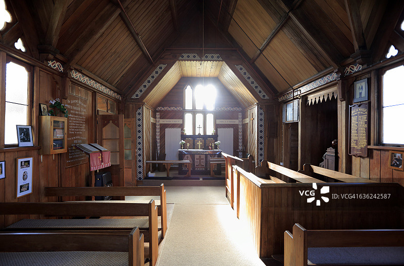 历史悠久的毛利教堂Te Ahurewa内部景观图片素材