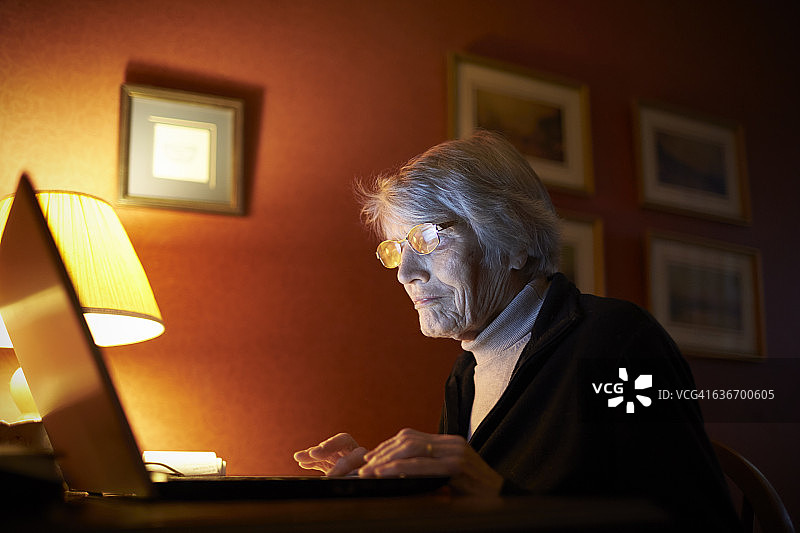 年长的妇女在家使用笔记本电脑办公图片素材