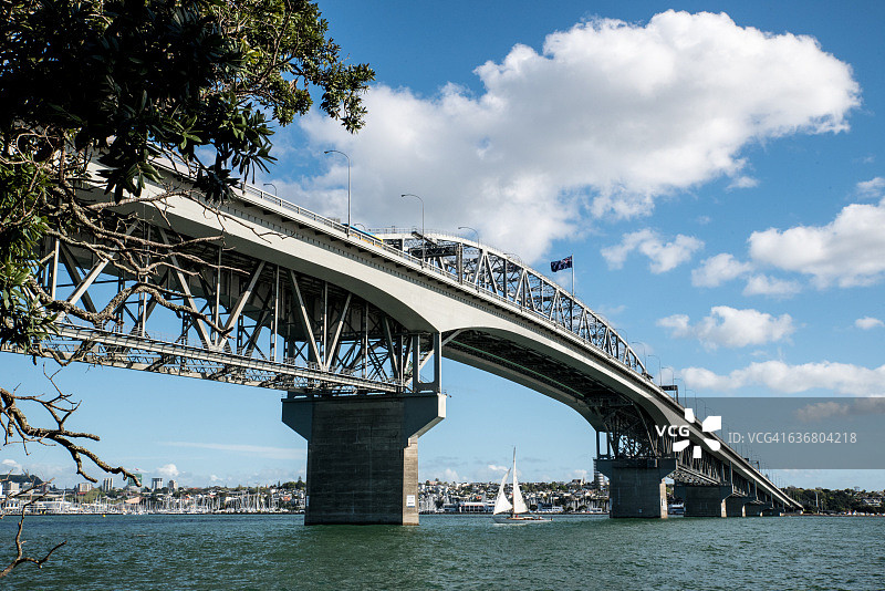 奥克兰海港大桥与游艇图片素材