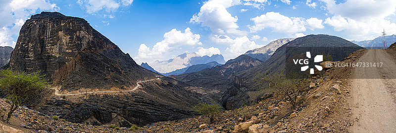 阿曼杰ebel Akhdar的Wadi Bani Awf全景图片素材