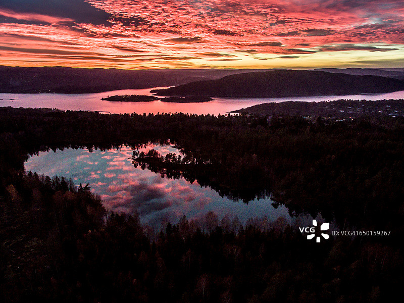 挪威德勒巴克奥斯卡斯堡日落航拍图片素材