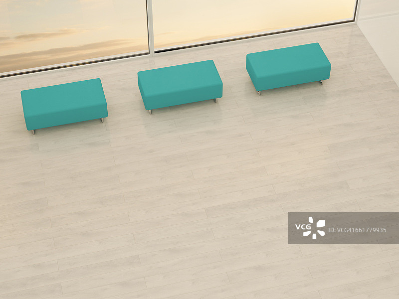 日落窗边的脚凳, 3D渲染图片素材