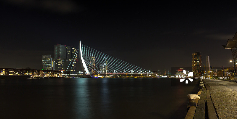 伊拉斯谟桥和城市夜景，荷兰鹿特丹图片素材