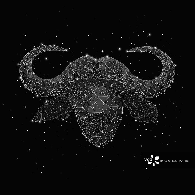 黑色背景下形成水牛头的星座数字合成图像图片素材