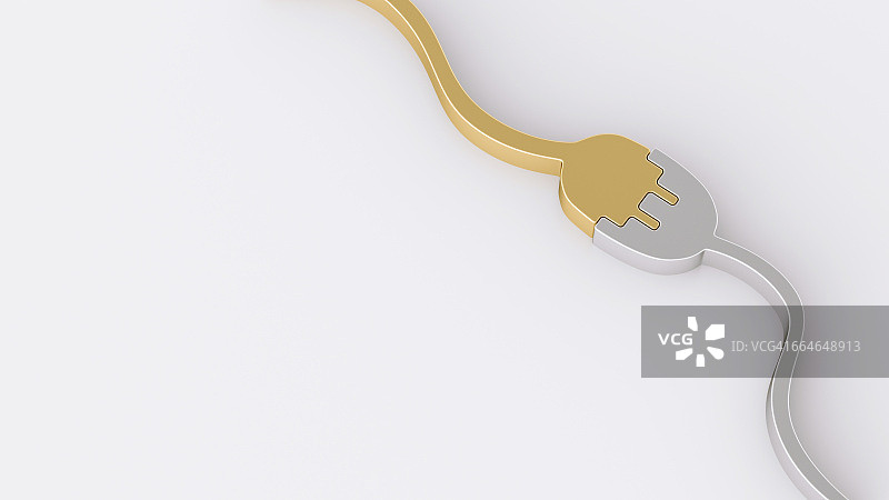 3D渲染：金色和银色插头，具有复制空间图片素材