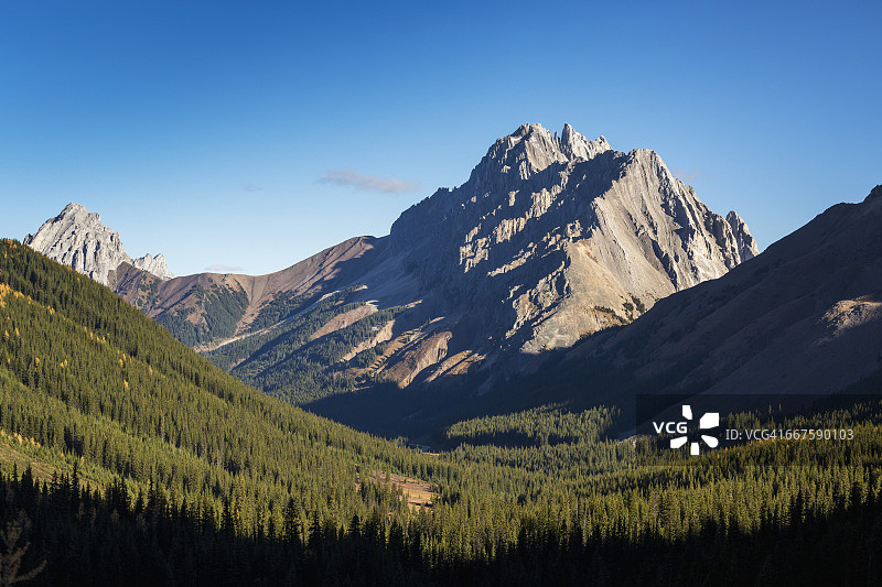 锯齿山峰森林山谷蓝天图片素材
