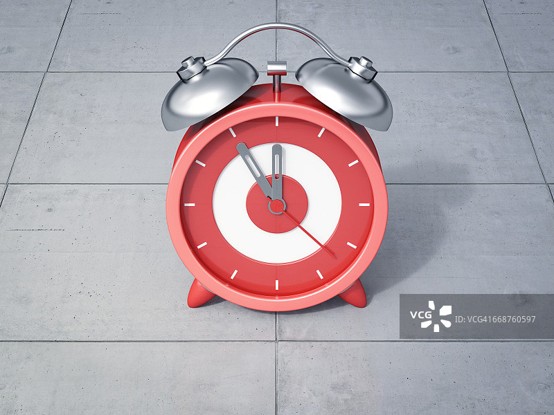 3D渲染：红色闹钟指向11点55分图片素材