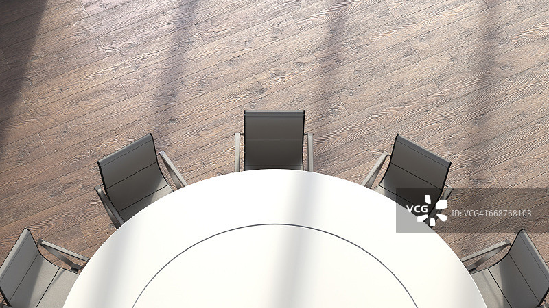 俯视圆形会议桌的3D渲染图图片素材
