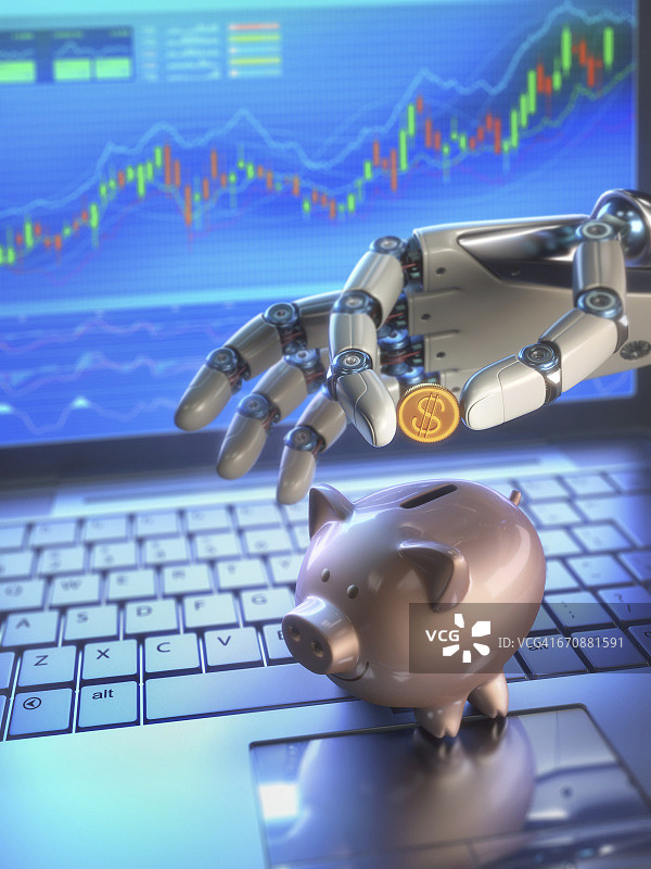 机器人手和储蓄罐插画图片素材