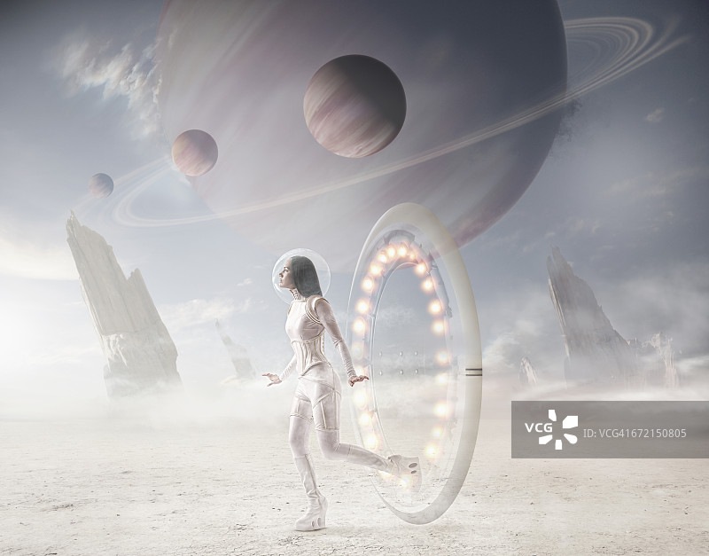 从虫洞进入星球的未来太平洋岛民女性图片素材