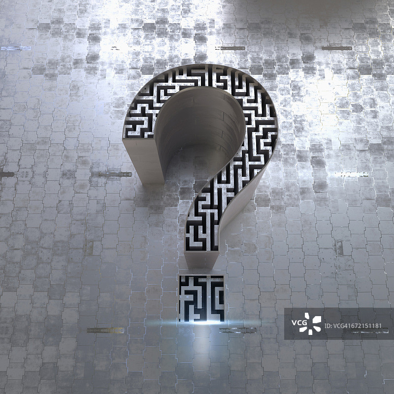 三维问号符号内的迷宫图片素材