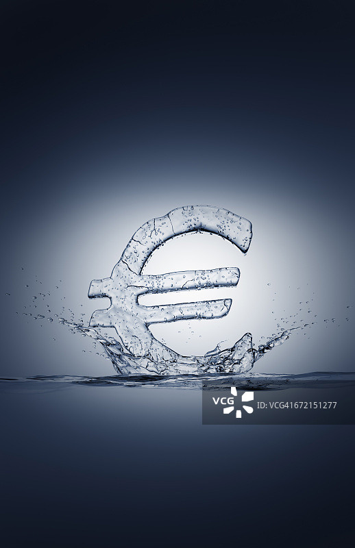 冰欧元符号溅起的水滴图片素材