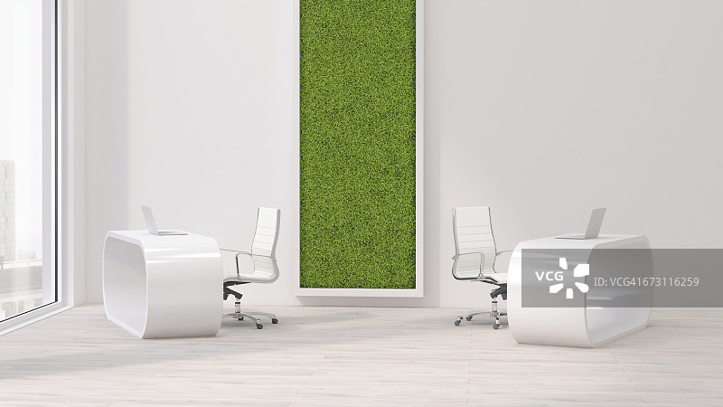 带有植物墙的现代办公室2.5D渲染图片素材