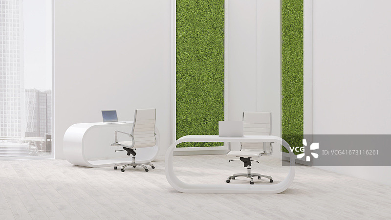 带有植物墙的现代办公室2.5D渲染图片素材