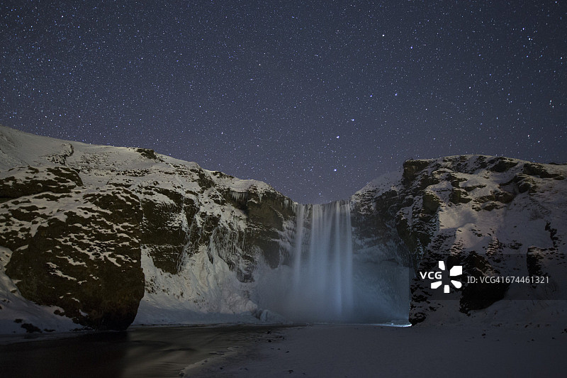 冰岛斯科加瀑布夜景图片素材