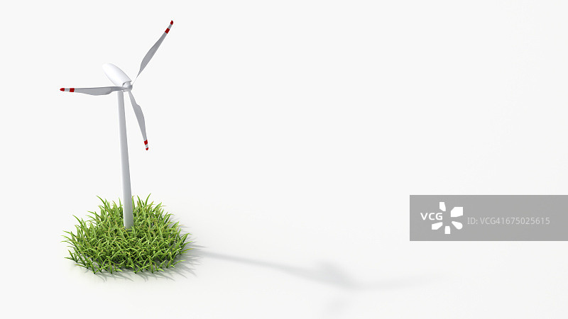 草地上的风力涡轮机3D渲染图片素材