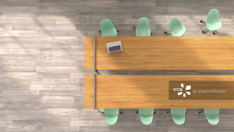 带笔记本电脑的会议桌3D渲染图片素材