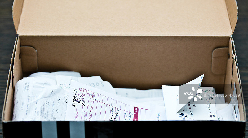 装有收据的鞋盒图片素材