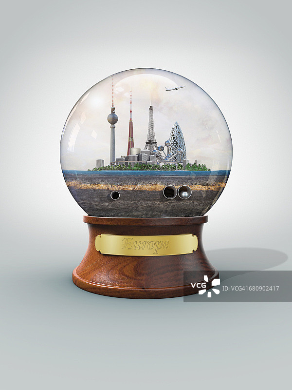 阳光明媚的欧洲雪景球图片素材