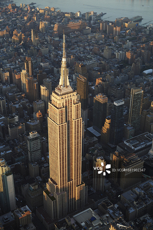 美国纽约州纽约市，早晨的城市景观，有帝国大厦图片素材