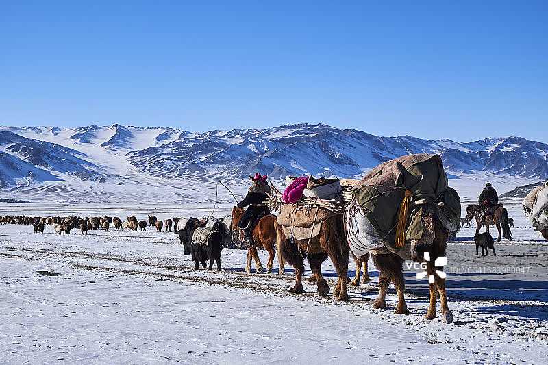 蒙古国：哈萨克族牧民的冬季迁徙图片素材