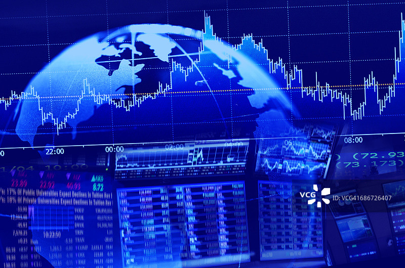 带有地球和图表的蓝屏图片素材