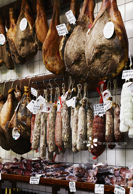 传统食品店的各种肉类和香肠图片素材