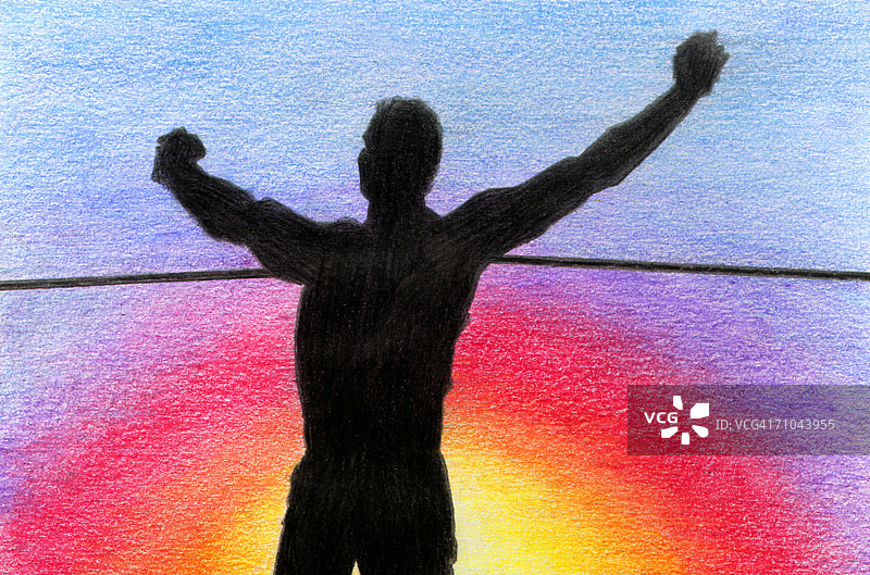 跑步者冲过终点线图片素材