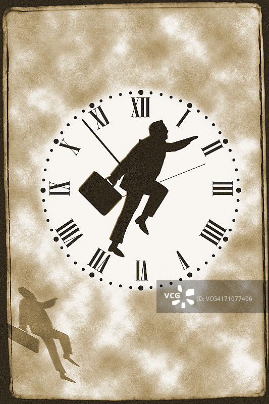 带有钟面的商人（黑白）图片素材