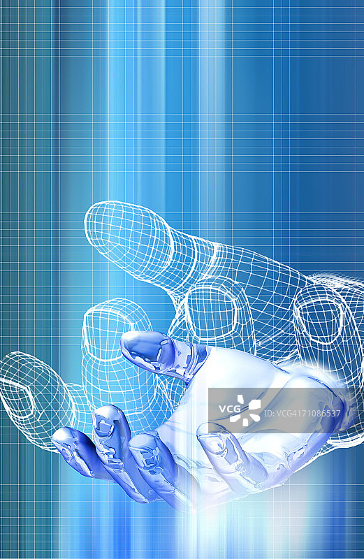 彩色背景上的人手（数字生成）图片素材