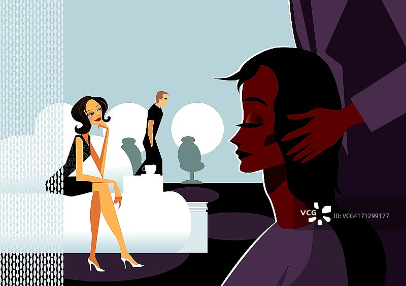 两个女人坐在美发沙龙里图片素材