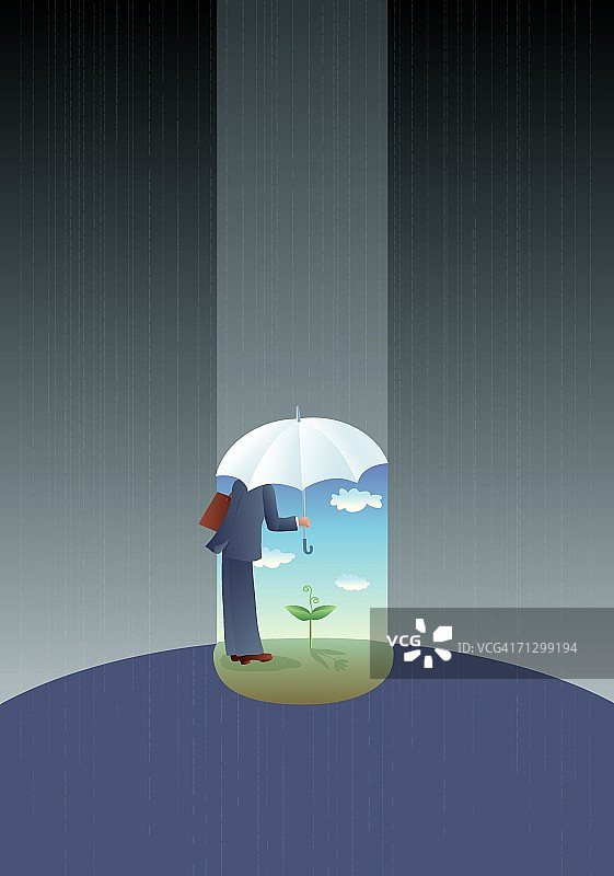 商人撑伞保护植物图片素材