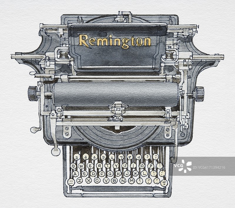 1874年打字机正面图图片素材