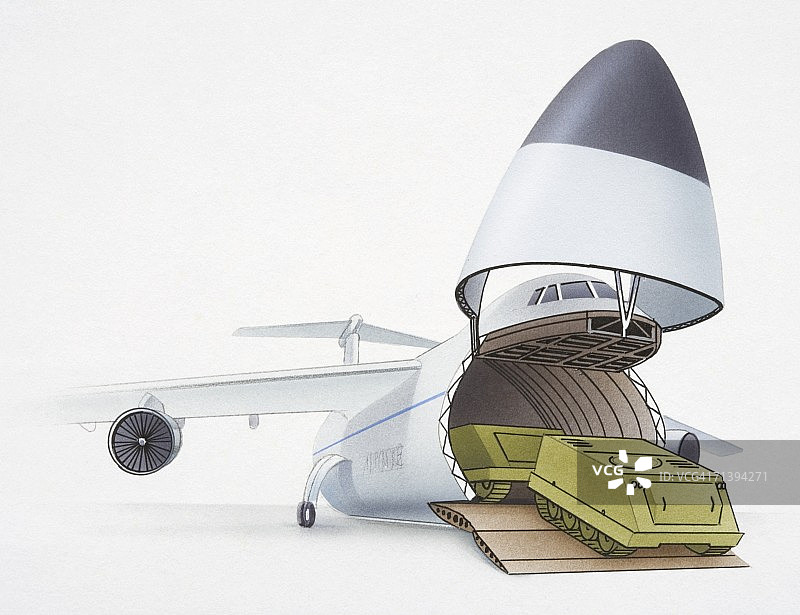 军用运输机卸载装甲运兵车图片素材