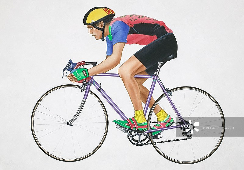 身穿运动装备骑自行车的男人（侧面）图片素材