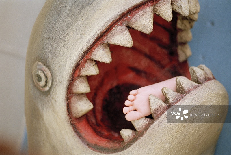 鲨鱼嘴里的脚图片素材