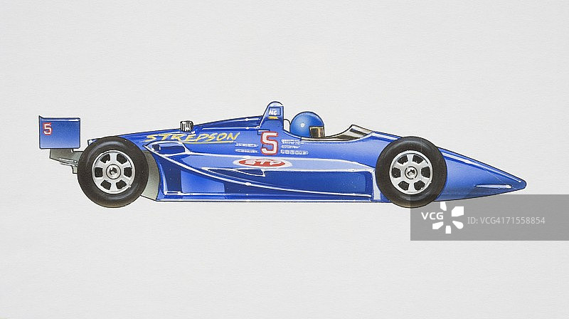 蓝色赛车，驾驶员坐在前排，侧视图图片素材